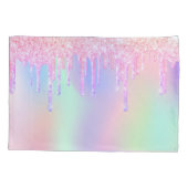 Roze glitter druist holografische naam meisje kussensloop (Achterkant)