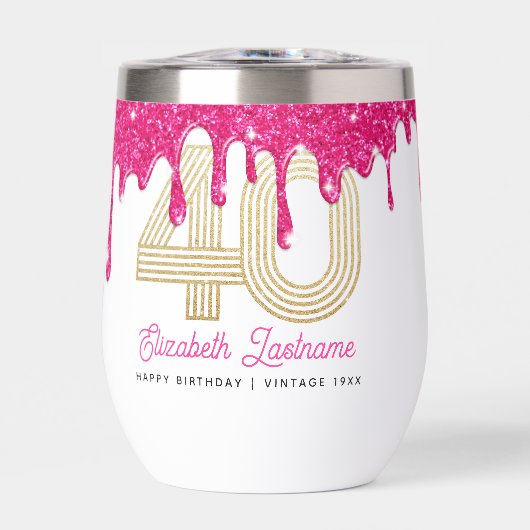 Roze Glitter Druppel 40e Verjaardag  (Voorkant)