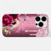 Roze glitter druppel bloemen bordeaux naam Case-Mate iPhone case (Achterkant (horizontaal))
