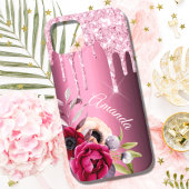 Roze glitter druppel burgundy metallic florals naa Case-Mate iPhone case