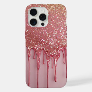 Roze Glitter Druppel Met Fonkelende Sterren iPhone 15 Pro Max Case