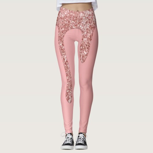 Roze Glitter Druppel Sparkle Chic Patroon Yoga Bro Leggings (Voorkant)