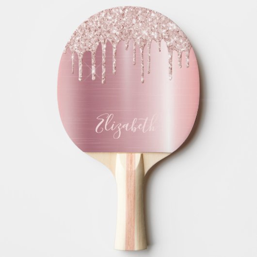 Roze glitter druppel tafeltennisbatje (Voorkant)