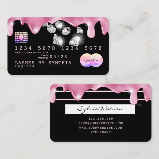 Roze glitter druppels Credit Kaart hologram diaman Visitekaartje (Voorkant / Achterkant)