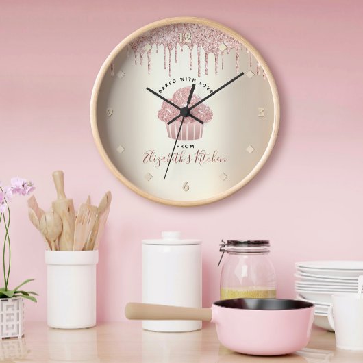 Roze Glitter Druppels Cupcake Bakkerij Gebak Chef Grote Klok