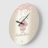 Roze Glitter Druppels Cupcake Bakkerij Gebak Chef Grote Klok (Hoek)