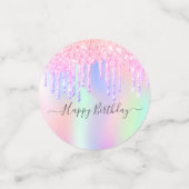 Roze glitter druppels foto holografische verjaarda confetti (Kleine voorkant)