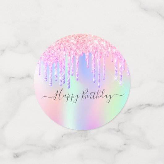 Roze glitter druppels foto holografische verjaarda confetti (Kleine voorkant)