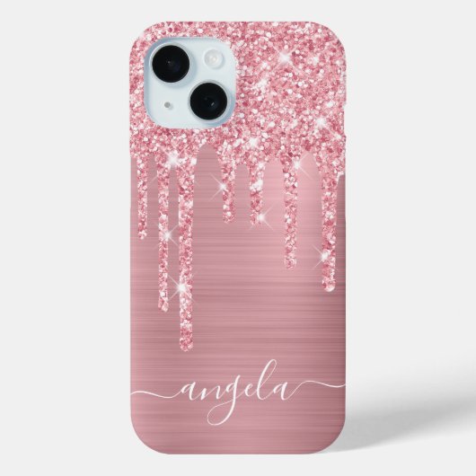 Roze Glitter Druppels Glam Meisjesachtige Handteke Case-Mate iPhone Case (Achterkant)