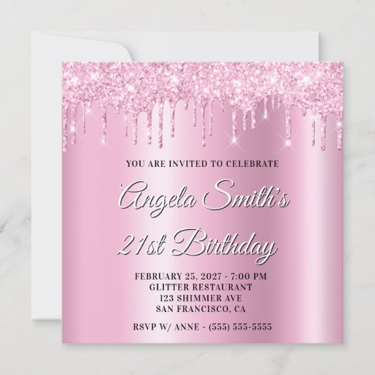 Roze Glitter Druppels Glanzende Ombre Schaduw Kaart (Voorkant)