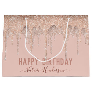 Roze glitter druppels Happy BirthdayFavor Bag Groot Cadeauzakje
