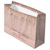 Roze glitter druppels Happy BirthdayFavor Bag Groot Cadeauzakje (Voorkant Gekanteld)