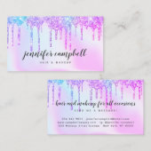 Roze glitter druppels make-up haar holografische e visitekaartje (Voorkant / Achterkant)