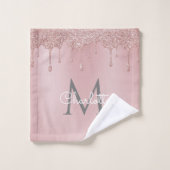 Roze Glitter Druppels Monogram Elegant Meisjesacht Bad Handdoek (Wasdoekje)