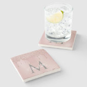 Roze Glitter Druppels Monogram Elegant Meisjesacht Stenen Onderzetter (Zijkant)