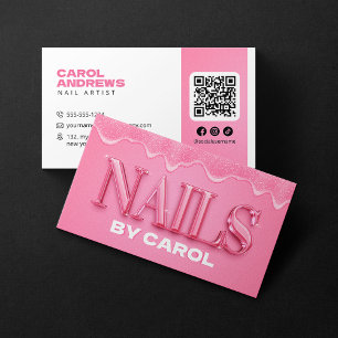 Roze Glitter Druppels Nagelstylist Nagel Kunstenaa Visitekaartje