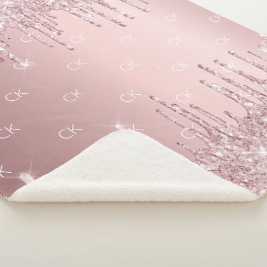 Roze glitter druppels sparkle monogram sherpa deken (3/4)