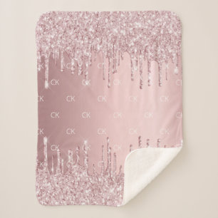 Roze glitter druppels sparkle monogram sherpa deken