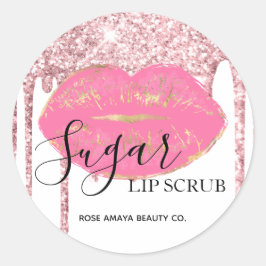 Roze Glitter Druppels Suiker Lipscrub Ronde Sticker