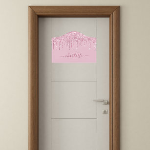 Roze glitter druppelt aangepast monogram naamscrip deurbordjes