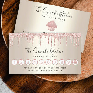 Roze glitter druppelt cupcake bakkerij Chef Gold Klantenkaartje