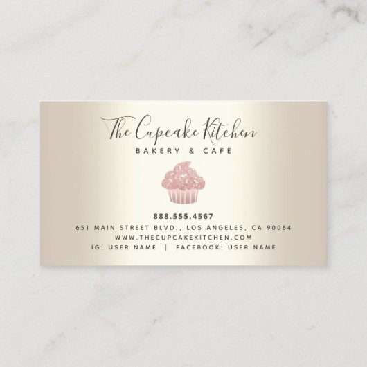 Roze glitter druppelt cupcake bakkerij Chef Gold Klantenkaartje (Achterkant)