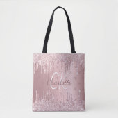 Roze glitter druppelt monogram elegant script tote bag (Voorkant)