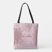 Roze glitter druppelt monogram elegant script tote bag (Achterkant)