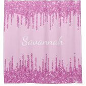 Roze glitter druppelt monogram naamscript douchegordijn (Voorkant)