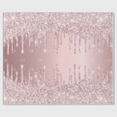 Roze glitter druppelt mousserend monogram stoffig cadeaupapier (Vlak)