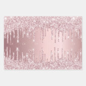 Roze glitter druppelt mousserend monogram stoffig  inpakpapier vel (Voorkant)