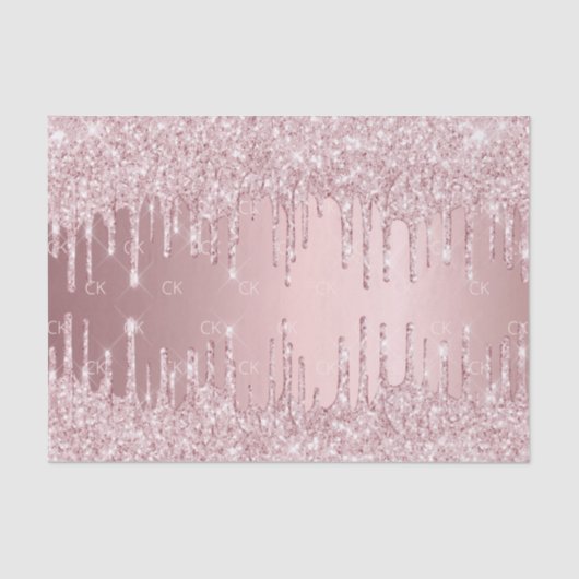 Roze glitter druppelt mousserend monogram stoffig  tissuepapier (Voorkant)