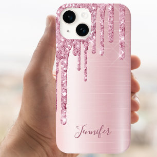 Roze glitter druppelt naam girale naam op iPhone 15 case