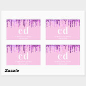 Roze glitter druppelt paarse naam op rechthoekige sticker (Vel)