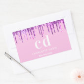 Roze glitter druppelt paarse naam op rechthoekige sticker (Envelop)