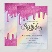 Roze Glitter Druppelt Regenboog Holografische Verj Kaart (Voorkant / Achterkant)