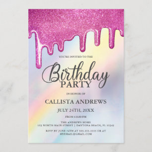 Roze Glitter Druppelt Regenboog Holografische Verj Kaart