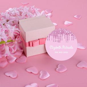 Roze glitter druppelt wit naammeisje labels