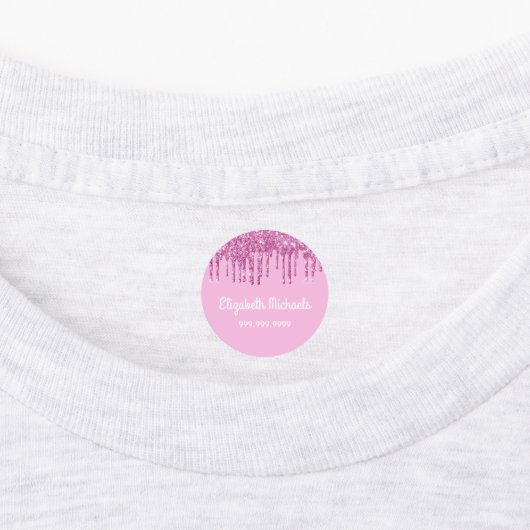 Roze glitter druppelt wit naammeisje labels (Aangebracht)