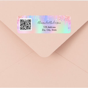 Roze glitter druppelt zakelijk qr code return addr etiket