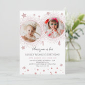 Roze Glitter Dubbele Verjaardag Kinder Foto Kaart (Staand voorkant)