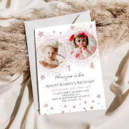 Roze Glitter Dubbele Verjaardag Kinder Foto Kaart