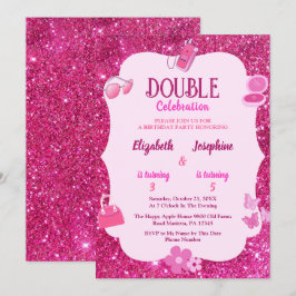 Roze Glitter Dubbele Verjaardagsfeest Voor Meisjes Kaart