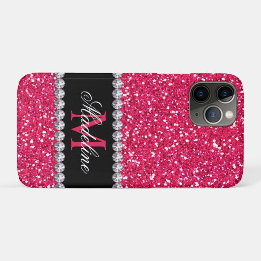 Roze glitter, edelsteen, monogram Case-Mate iPhone case (Achterkant (horizontaal))