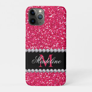 Roze glitter, edelsteen, monogram Case-Mate iPhone case