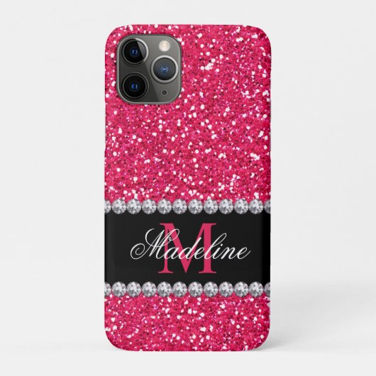 Roze glitter, edelsteen, monogram Case-Mate iPhone case (Achterkant)