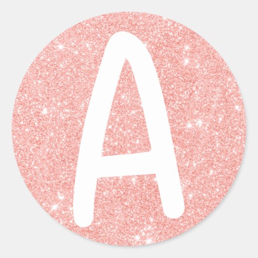 Roze Glitter Een Initiaal Ronde Sticker (Voorkant)