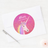 Roze Glitter Eenhoorn Custom Ronde Sticker (Envelop)