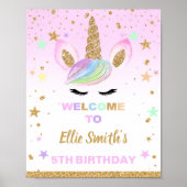 Roze Glitter Eenhoorn Verjaardagsfeest Welkomstbor Poster (Voorkant)