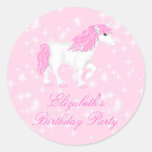 Roze Glitter Eenhoorn Verjaardagssticker Ronde Sticker